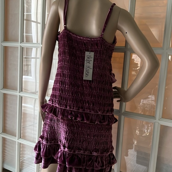 CHLOE Oliver NWT Velvet Ruffle Tank Dress Layers Smocking Size Small Stretch - Picture 4 of 11